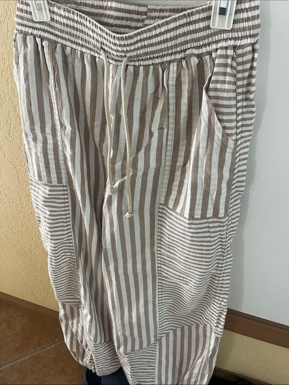 Promesa Beige and White Striped Drawstring Joggers - Picture 4 of 4